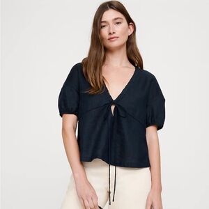 Banana Republic tie front linen blouse black size S